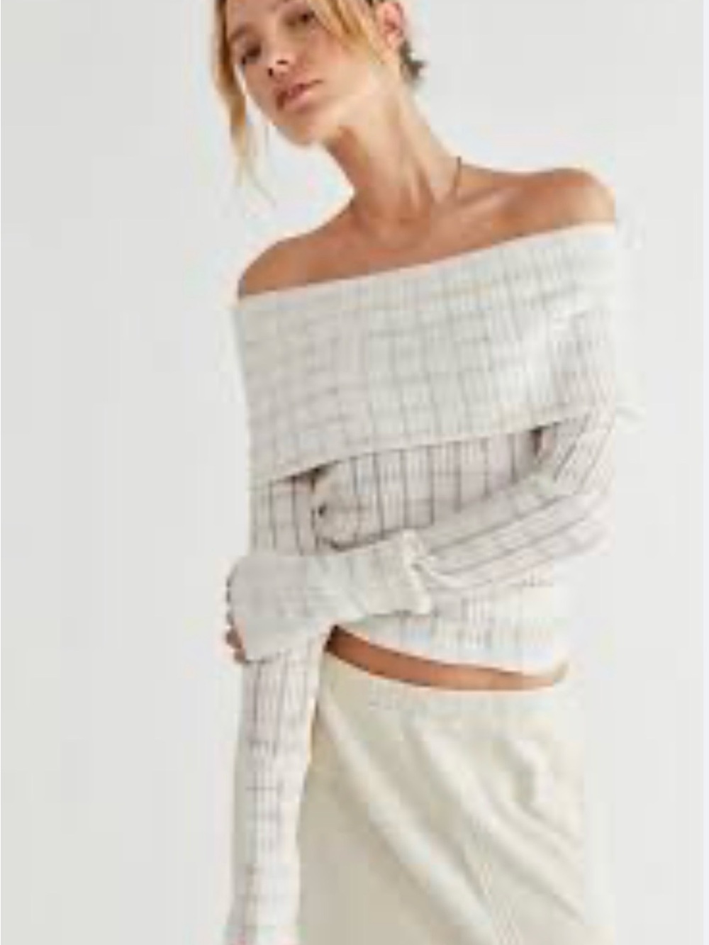 We The Free Snowbunny Girlfriend  Ivory Ribbed Knit Cozy Boho Winter Sweater